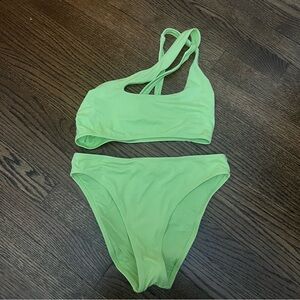 Solid & Striped Lime Green One Shoulder Bikini - Size Small